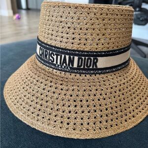 Dior Tan Woven Hat with Black Logo Band